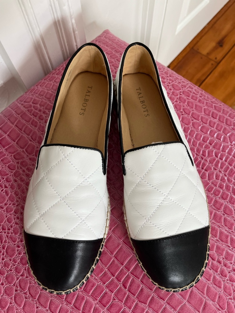 Talbots Black and White Quilted Slip-On Espadrilles